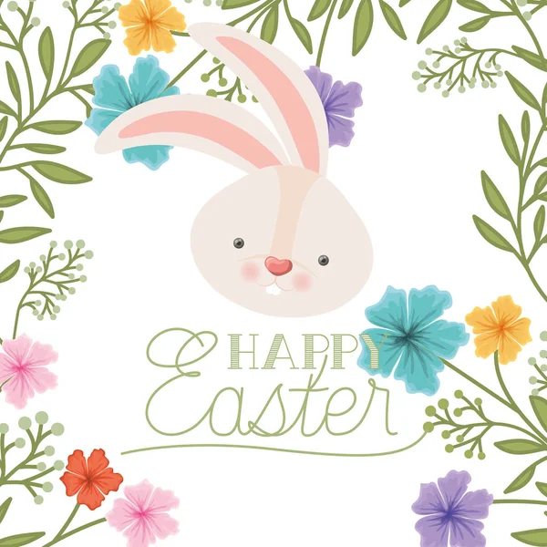 Heureuse étiquette de Pâques avec tête de lapin icône isolée — Image vectorielle
