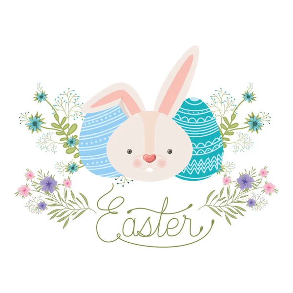 Étiquette de Pâques avec des œufs et des fleurs icône — Image vectorielle