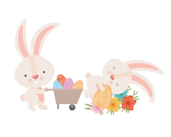 El arabası ve Paskalya yumurtası simgesi olan tavşan — Stok Vektör