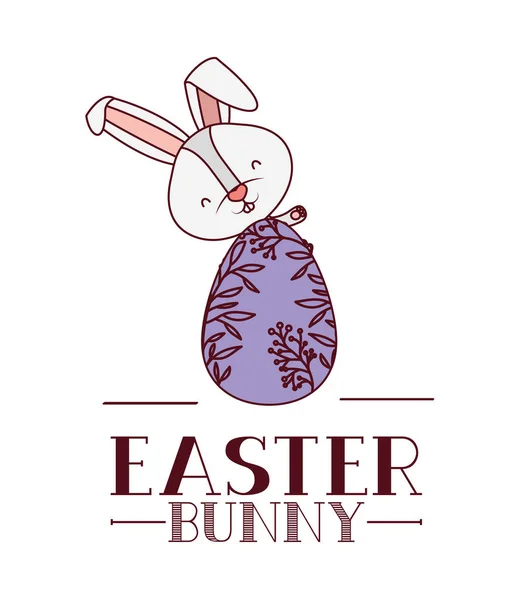 Étiquette de lapin de Pâques avec icône isolée aux œufs — Image vectorielle