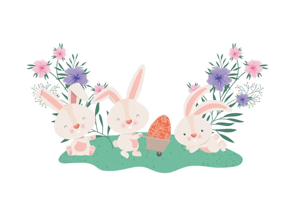 Conejos con carretilla y huevo de Pascua icono — Archivo Imágenes Vectoriales