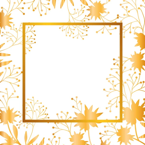 Fleurs Avec Des Feuilles Avec Cadre Icône Isolée Vectoriel Illustration — Image vectorielle