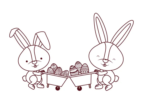 토끼 수레 및 부활절 달걀 아이콘 — 스톡 벡터