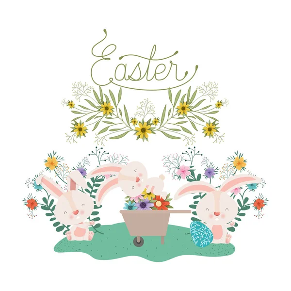 复活节标签与鸡蛋和花图标 — 图库矢量图片