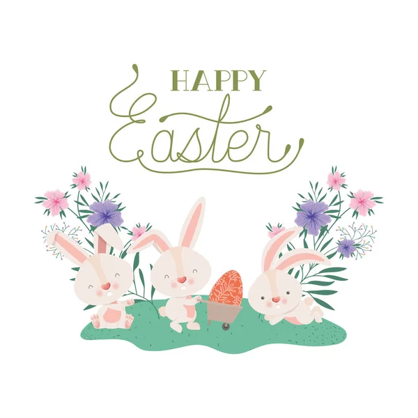 Щасливий великодній ярлик з іконкою з яйцями та квітами — стоковий вектор