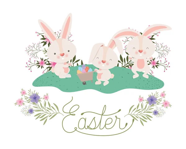 Étiquette de Pâques avec icône oeuf et fleurs — Image vectorielle