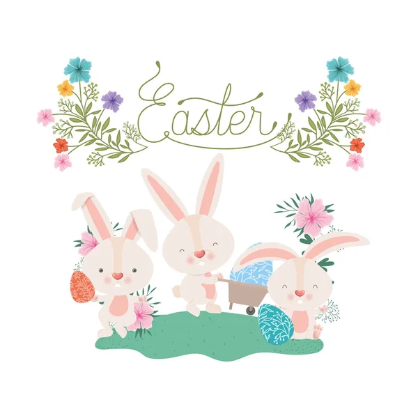 Ostern Etikett Mit Und Blumen Icon Vektor Illustration Gestaltung — Stockvektor