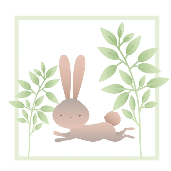 Şubeler ve yaprakları izole simgesi olan tavşan — Stok Vektör