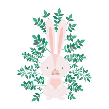 Şubeler ve yaprakları izole simgesi olan tavşan