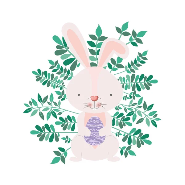 Lapin avec branches et feuilles icône isolée — Image vectorielle