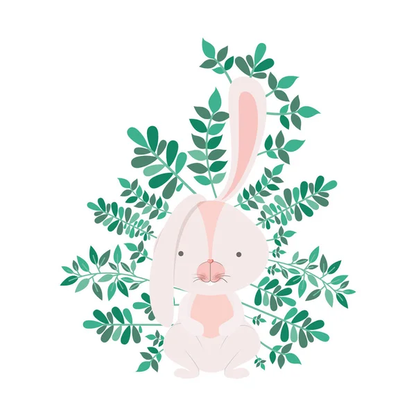 Кролик с ветвями и листьями изолированный значок — стоковый вектор