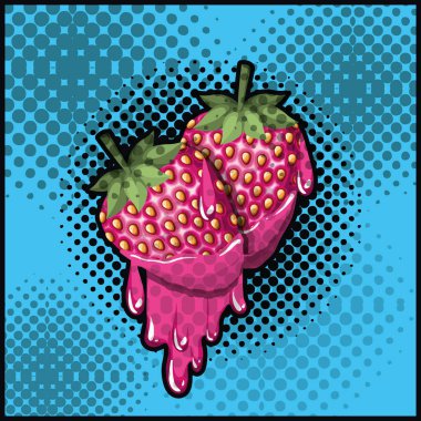 Pop sanat tarzı damlayan çilek tatlı