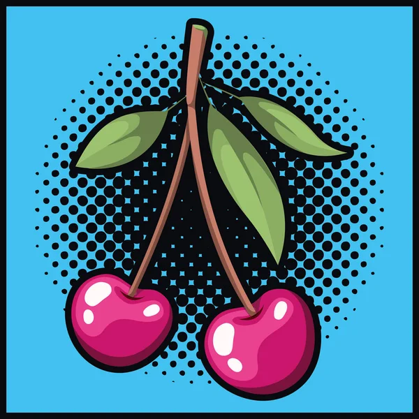 Kirschfrucht Pop Art Stil — Stockvektor