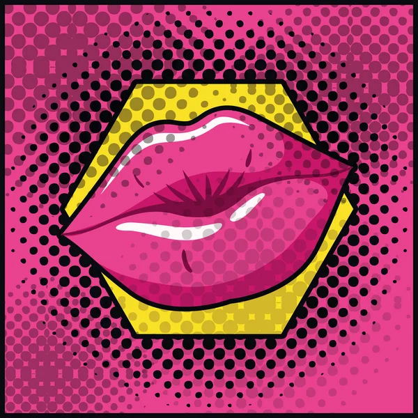 Lábios femininos estilo pop art — Vetor de Stock