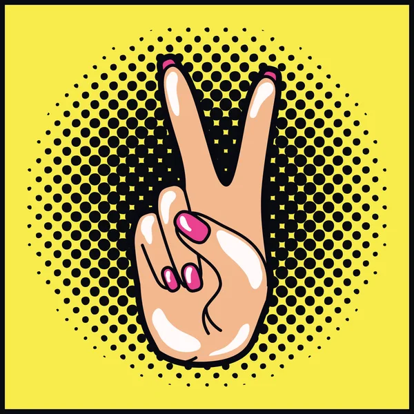 Hand expressing peace and love pop art style — Stock Vector