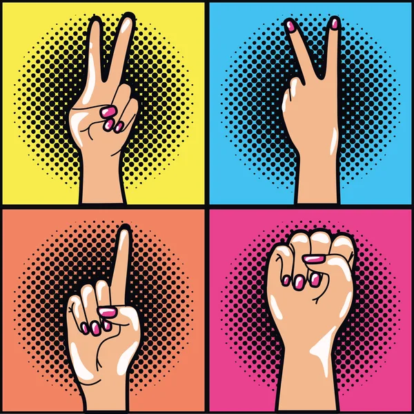 Uppsättning av händerna uttrycker pop art stil — Stock vektor