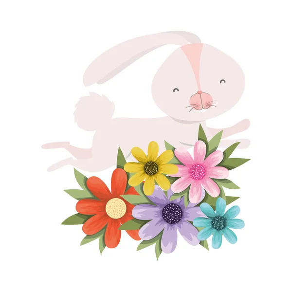 Easter bunny with flowers isolated icon — Stock Vector