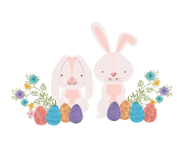 Великодні кролики з яйцем ізольована ікона — стоковий вектор