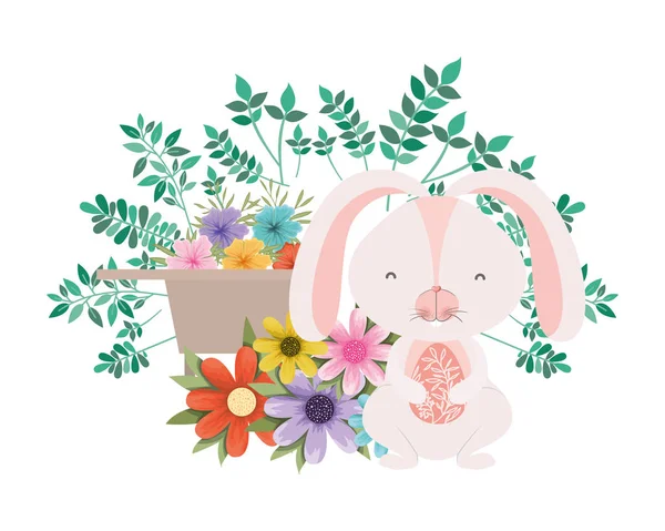 复活节兔子与鲜花隔离图标 — 图库矢量图片