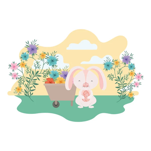 Conejito de Pascua con paisaje icono aislado — Vector de stock