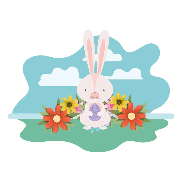 Easter bunny with landscape isolated icon — Stock Vector