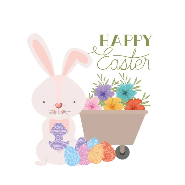 Joyeuse étiquette de Pâques avec icône oeuf et fleurs — Image vectorielle