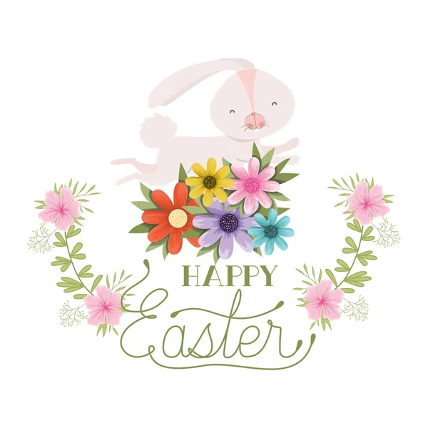 Heureuse étiquette de Pâques avec icône de fleurs — Image vectorielle