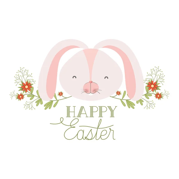 Happy easter label with rabbit head isolated icon — Stock Vector