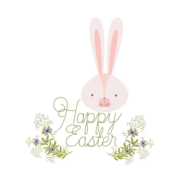 Happy easter label with rabbit head isolated icon — Stock Vector