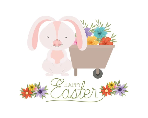 Etiqueta de Pascua feliz con huevo y flores icono — Vector de stock