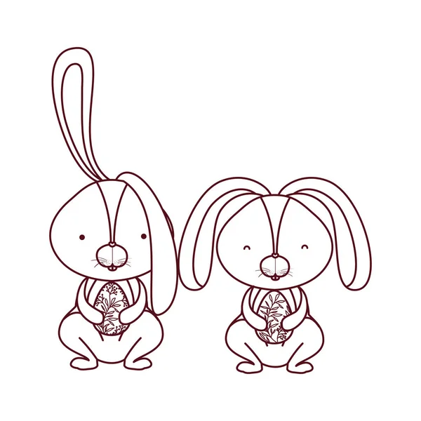 Conejos de Pascua con huevo aislado icono — Archivo Imágenes Vectoriales