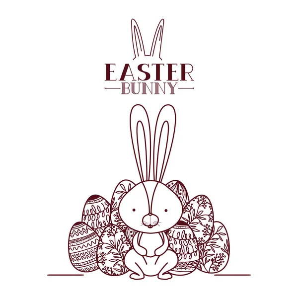 Easter bunny label met geïsoleerde ei-pictogram — Stockvector