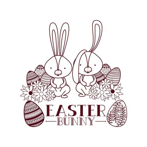 Easter bunny label met geïsoleerde ei-pictogram — Stockvector