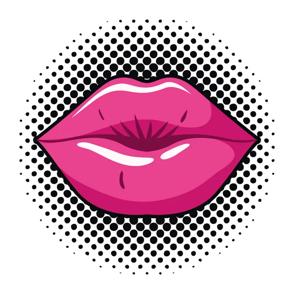 Weibliche Lippen Pop Art Stil isoliert Ikone — Stockvektor