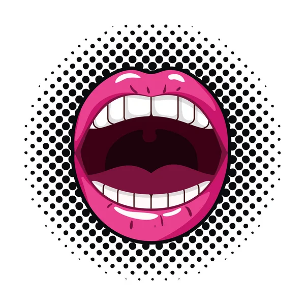 Θηλυκό στόμα pop art στυλ εικονίδιο απομονωμένες — Διανυσματικό Αρχείο