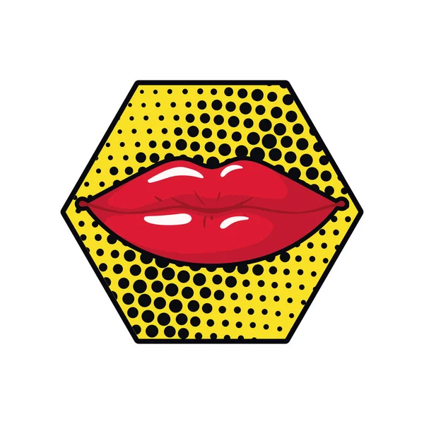 Labios femeninos pop arte estilo aislado icono — Vector de stock