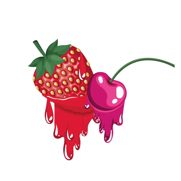 Kirsche und Erdbeere tropfendes Symbol — Stockvektor