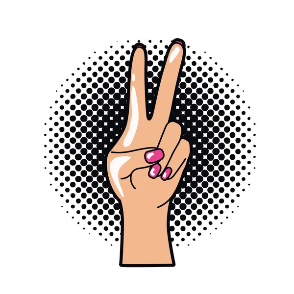 Main avec signe de paix et amour pop art — Image vectorielle