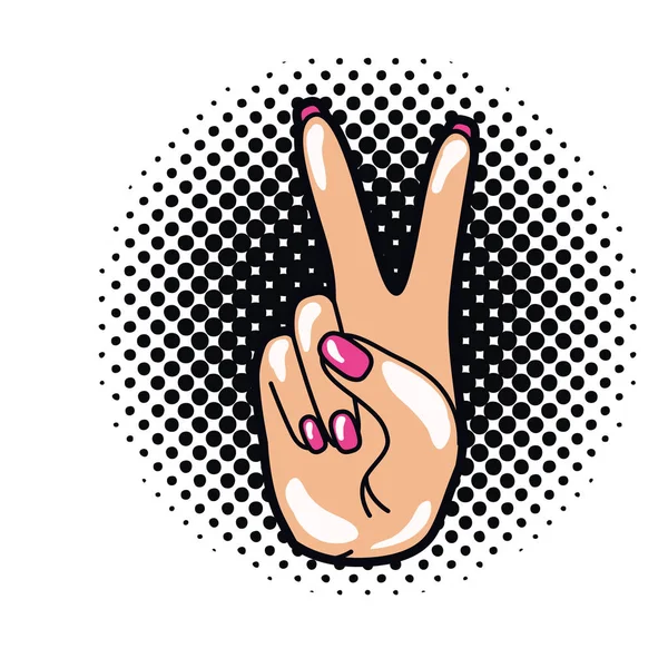 Hand with peace sign and love pop art — Stock Vector