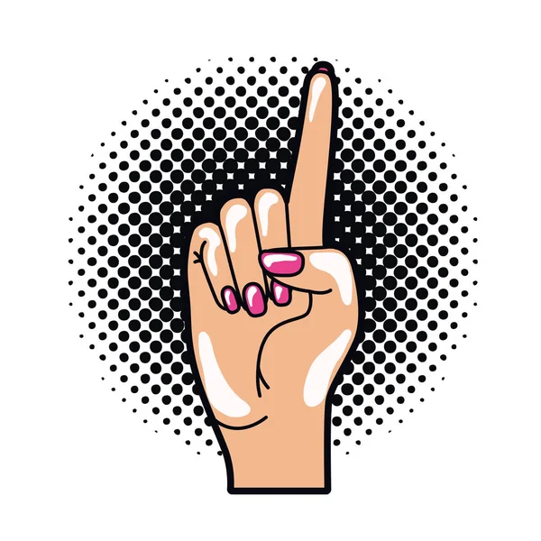 Hand met wijsvinger omhoog pop art — Stockvector