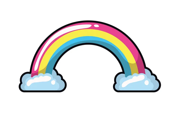 Regenboog met wolken popart — Stockvector
