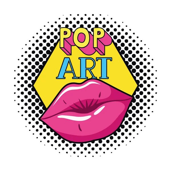 Weibliche Lippen Pop Art Stil isoliert Ikone — Stockvektor