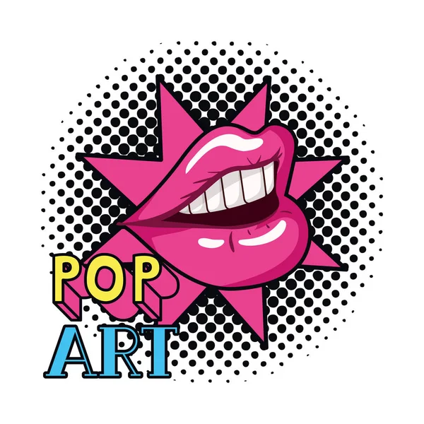 Boca femenina pop arte estilo aislado icono — Archivo Imágenes Vectoriales