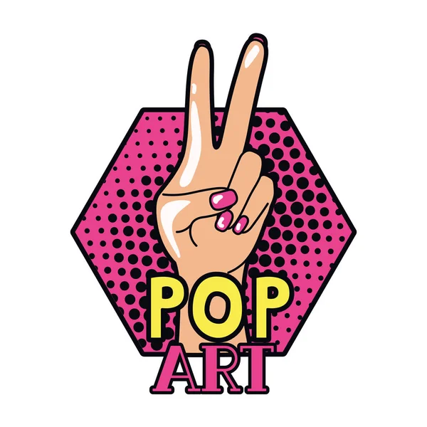 Hand mit Friedenszeichen und Liebe Pop Art — Stockvektor