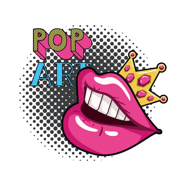 Boca femenina pop arte estilo aislado icono — Archivo Imágenes Vectoriales