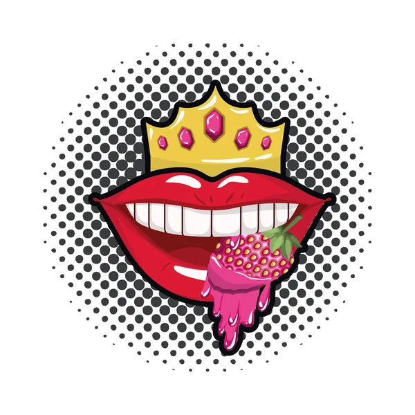 Bouche femelle goutte à goutte avec des fraises — Image vectorielle