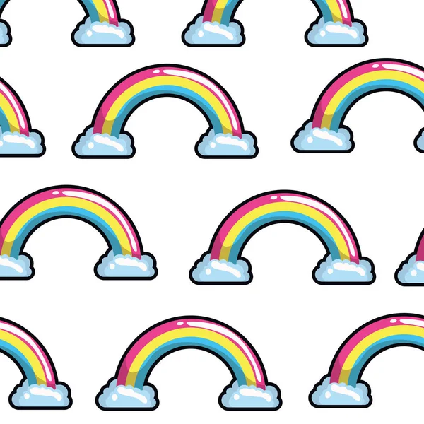 Modello arcobaleno con nuvole pop art — Vettoriale Stock