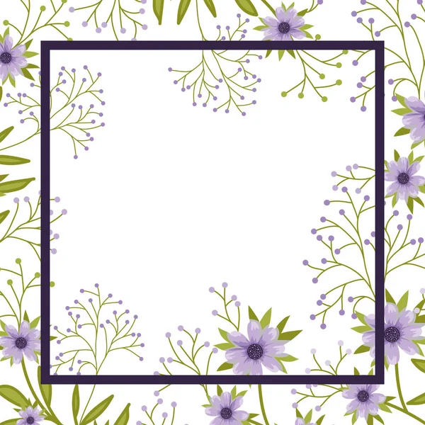 Flores com folhas com quadro ícone isolado —  Vetores de Stock