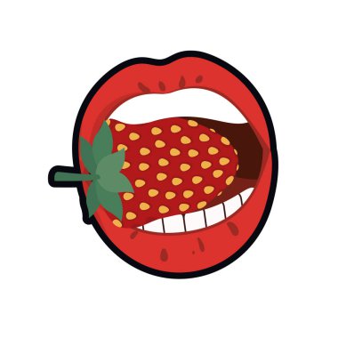 çilek izole simgesi olan kadın ağız