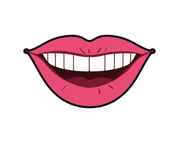 Kobiece usta pop-art styl ikona na białym tle — Wektor stockowy
